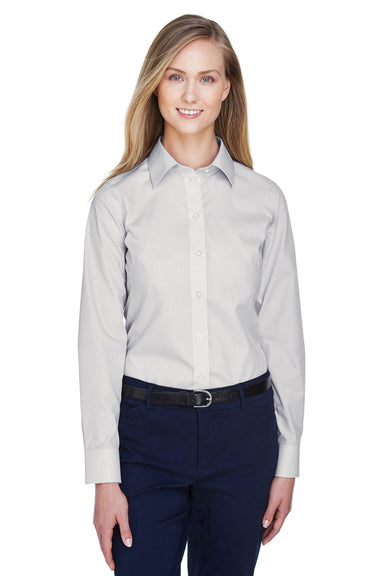 Devon & Jones D620W Womens Crown Woven Collection Wrinkle Resistant Long Sleeve Button Down Shirt Silver Grey Front
