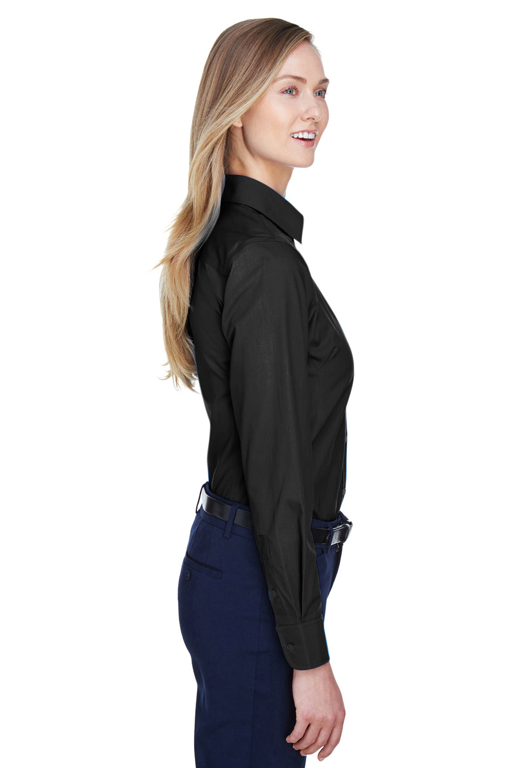 Devon & Jones D620W Womens Crown Woven Collection Wrinkle Resistant Long Sleeve Button Down Shirt Black Side