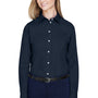 Devon & Jones Womens Crown Woven Collection Wrinkle Resistant Long Sleeve Button Down Shirt - Navy Blue