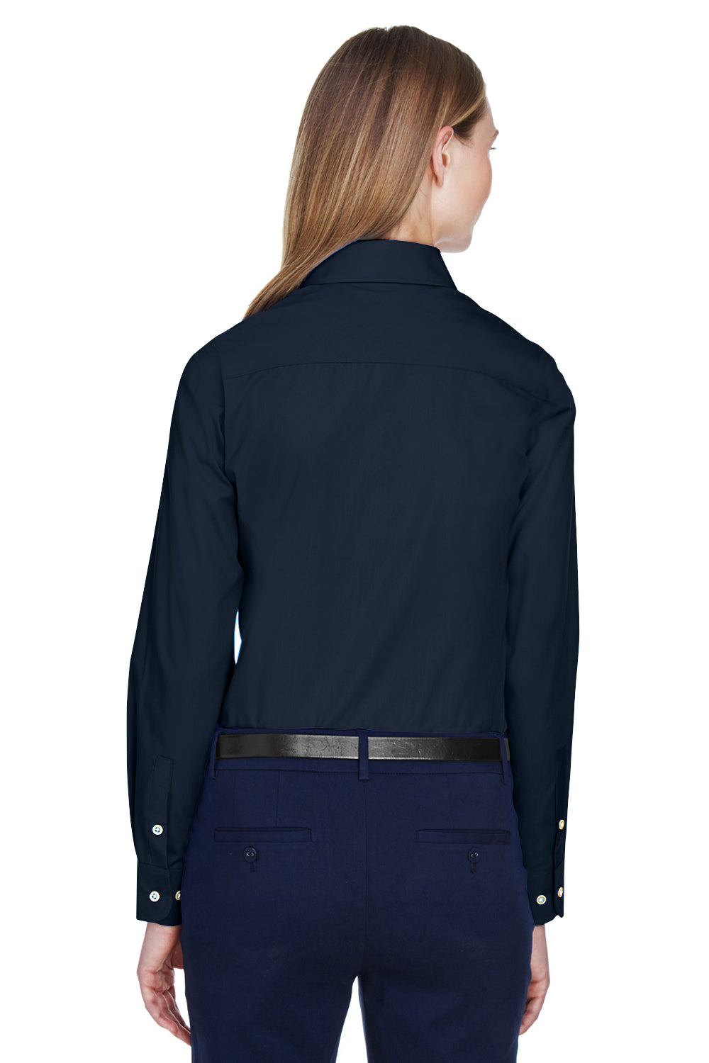 Devon & Jones D620W Womens Crown Woven Collection Wrinkle Resistant Long Sleeve Button Down Shirt Navy Blue Back