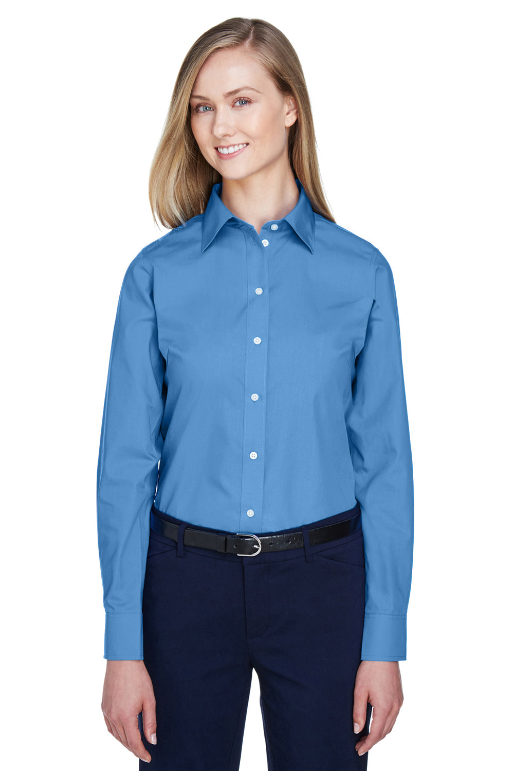 Devon & Jones D620W Womens Crown Woven Collection Wrinkle Resistant Long Sleeve Button Down Shirt French Blue Front