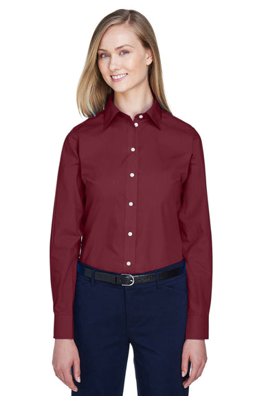 Devon & Jones D620W Womens Crown Woven Collection Wrinkle Resistant Long Sleeve Button Down Shirt Burgundy Front