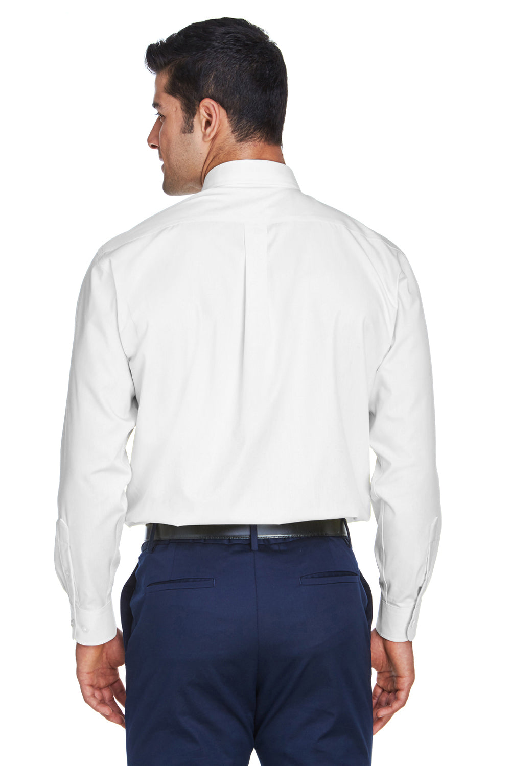 Devon & Jones D630 Mens Crown Woven Collection Wrinkle Resistant Long Sleeve Button Down Shirt w/ Pocket White Back