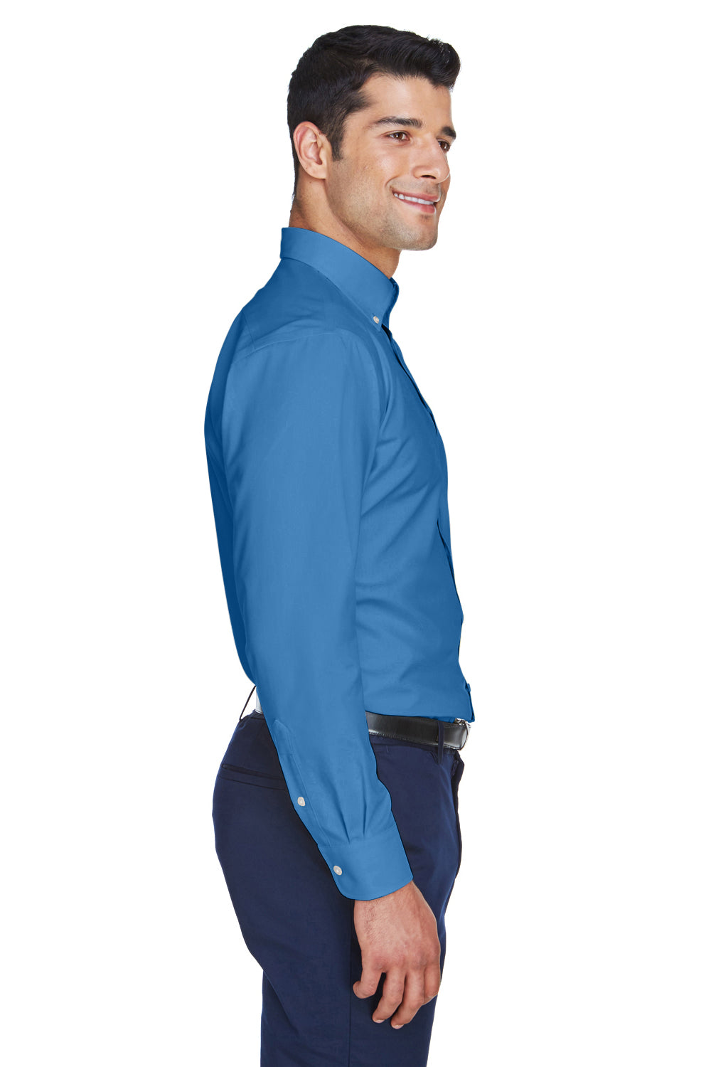 Devon & Jones D630 Mens Crown Woven Collection Wrinkle Resistant Long Sleeve Button Down Shirt w/ Pocket French Blue Side