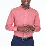 Devon & Jones Mens Crown Woven Collection Wrinkle Resistant Long Sleeve Button Down Shirt w/ Pocket - Red