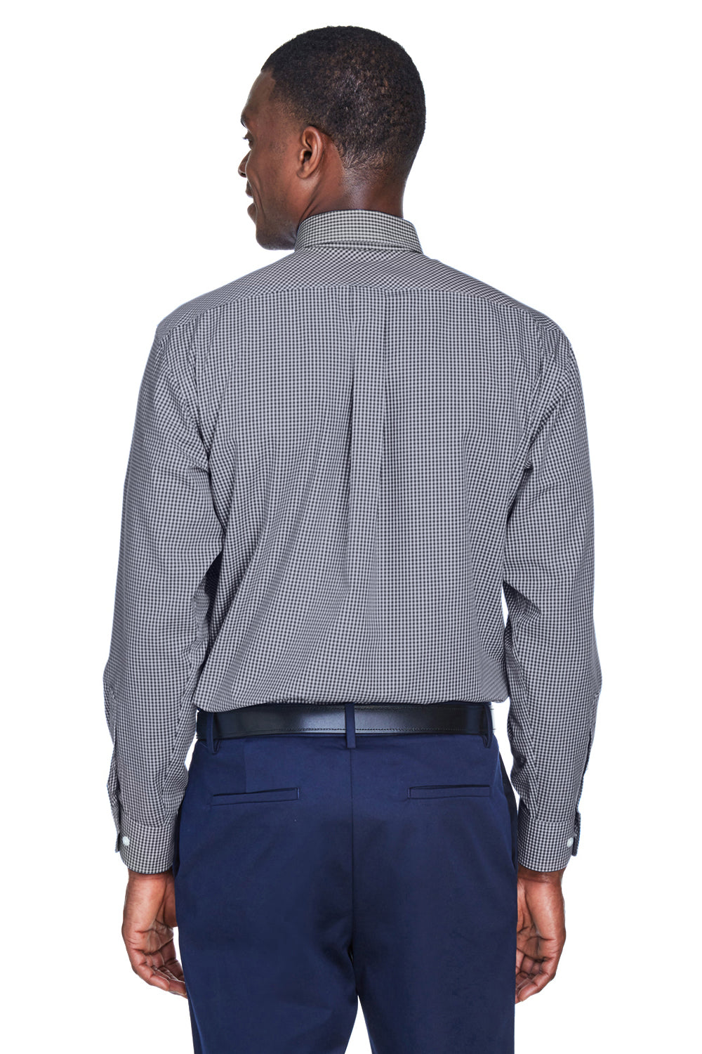 Devon & Jones D640 Mens Crown Woven Collection Wrinkle Resistant Long Sleeve Button Down Shirt w/ Pocket Navy Blue Back