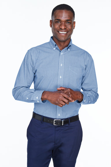 Devon & Jones D640 Mens Crown Woven Collection Wrinkle Resistant Long Sleeve Button Down Shirt w/ Pocket French Blue Front