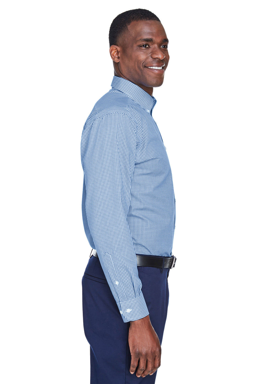 Devon & Jones D640 Mens Crown Woven Collection Wrinkle Resistant Long Sleeve Button Down Shirt w/ Pocket French Blue Side