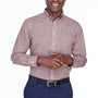 Devon & Jones Mens Crown Woven Collection Wrinkle Resistant Long Sleeve Button Down Shirt w/ Pocket - Burgundy