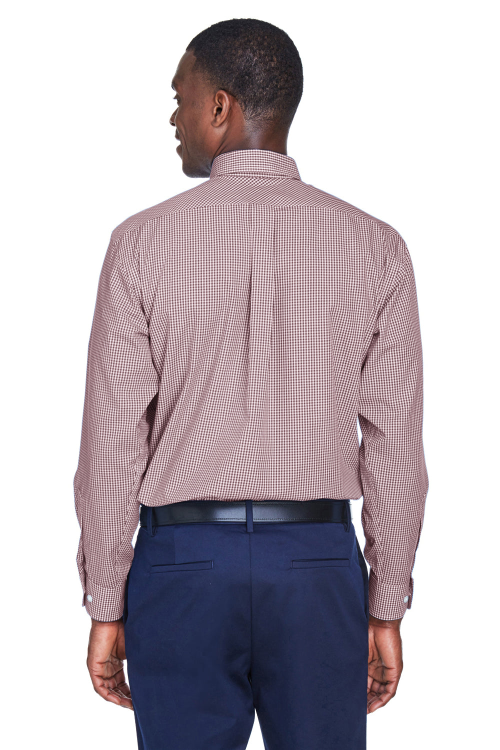 Devon & Jones D640 Mens Crown Woven Collection Wrinkle Resistant Long Sleeve Button Down Shirt w/ Pocket Burgundy Back