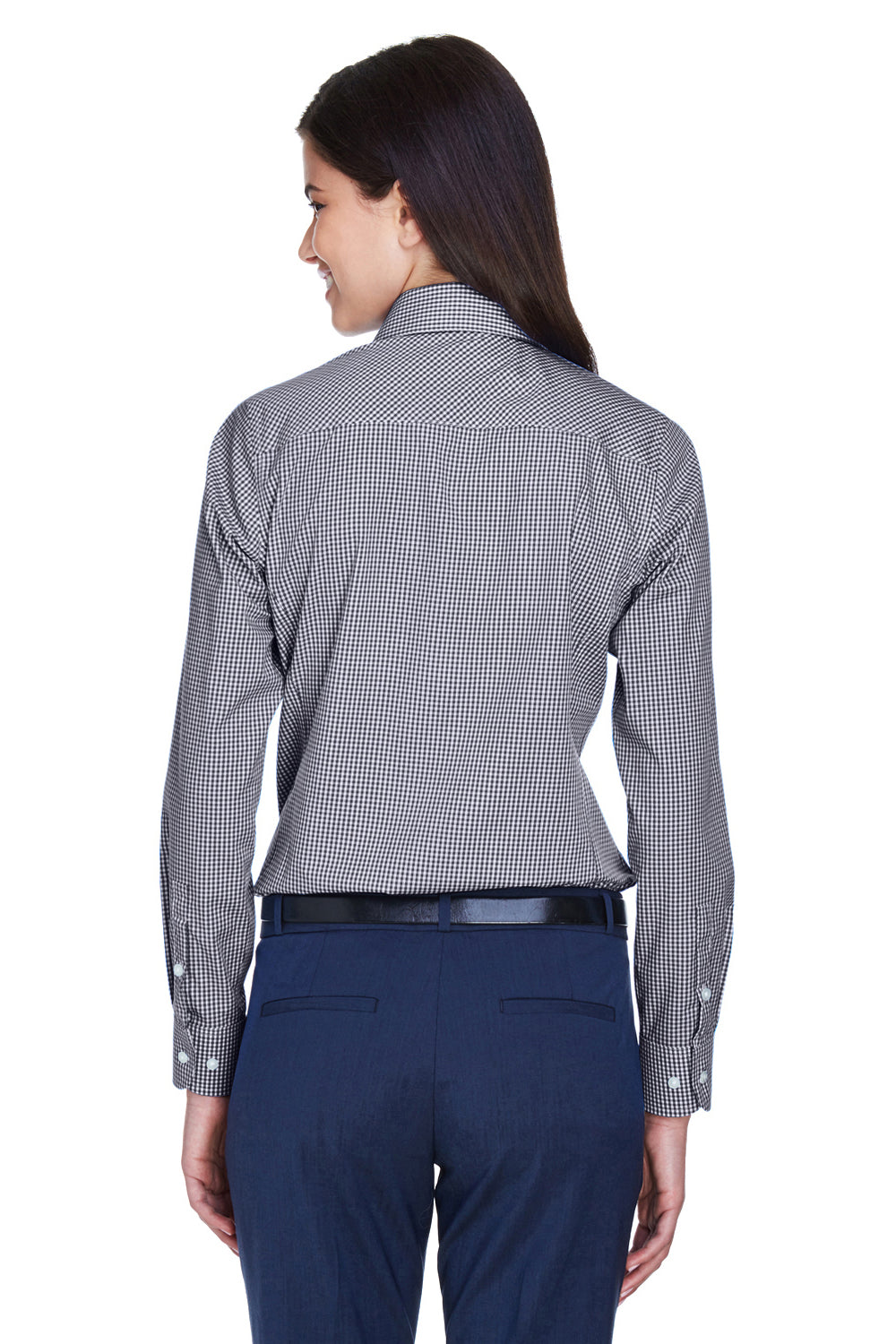 Devon & Jones D640W Womens Crown Woven Collection Wrinkle Resistant Long Sleeve Button Down Shirt Navy Blue Back