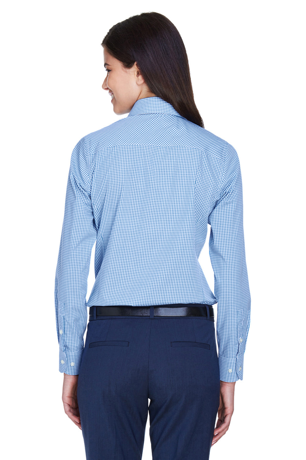 Devon & Jones D640W Womens Crown Woven Collection Wrinkle Resistant Long Sleeve Button Down Shirt French Blue Back