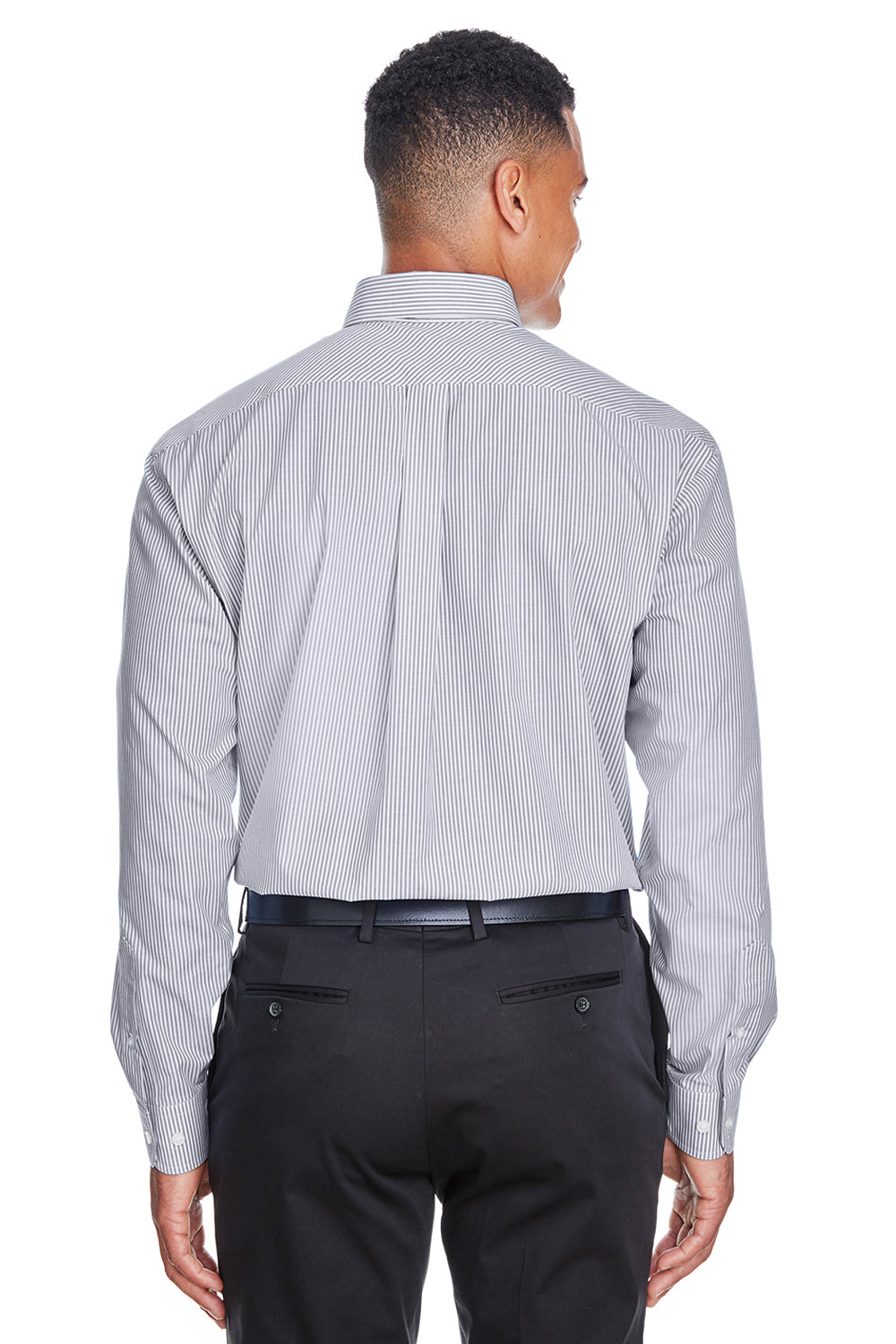 Devon & Jones D645 Mens Crown Woven Collection Wrinkle Resistant Long Sleeve Button Down Shirt w/ Pocket Navy Blue Back