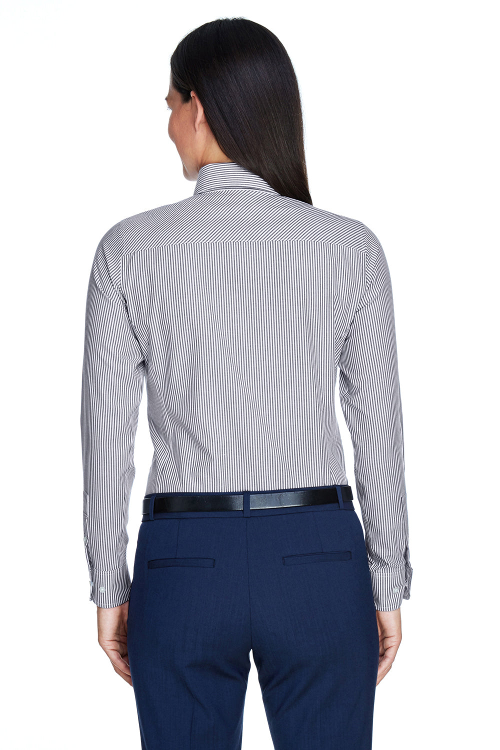 Devon & Jones D645W Womens Crown Woven Collection Wrinkle Resistant Long Sleeve Button Down Shirt Navy Blue Back