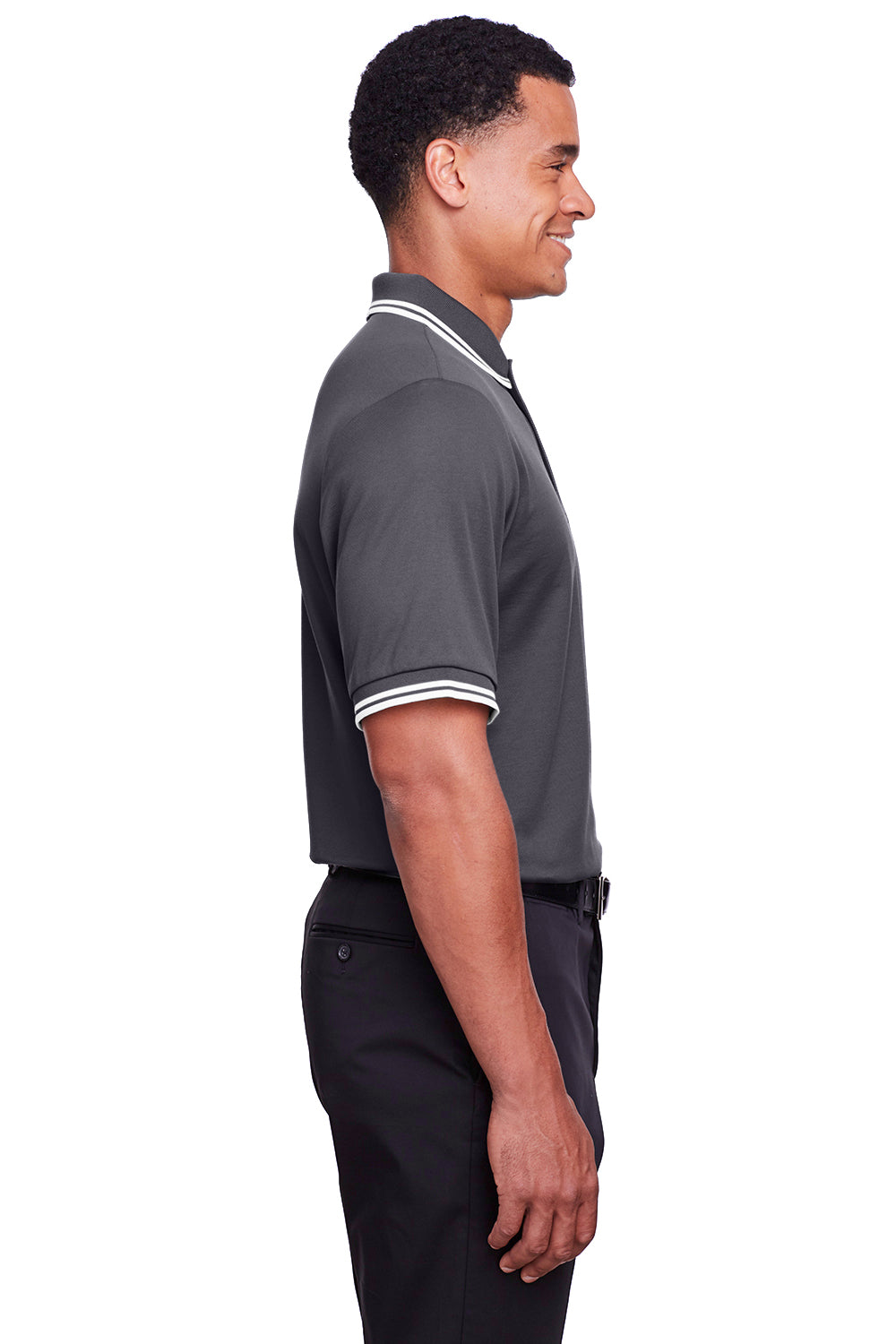 Devon & Jones DG20C Mens CrownLux Performance Moisture Wicking Short Sleeve Polo Shirt Graphite Grey/White Side