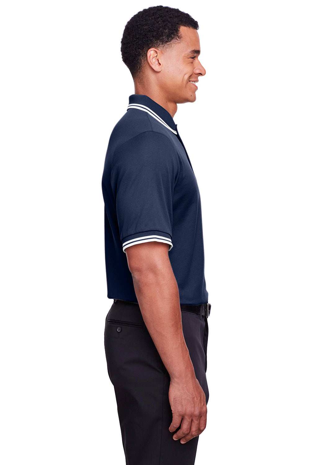 Devon & Jones DG20C Mens CrownLux Performance Moisture Wicking Short Sleeve Polo Shirt Navy Blue/White Side