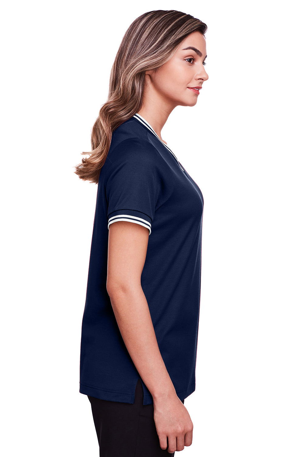 Devon & Jones DG20CW Womens CrownLux Performance Moisture Wicking Short Sleeve Polo Shirt Navy Blue/White Side