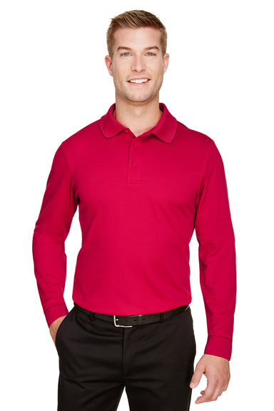 Devon & Jones DG20L Mens CrownLux Performance Moisture Wicking Long Sleeve Polo Shirt Red Front