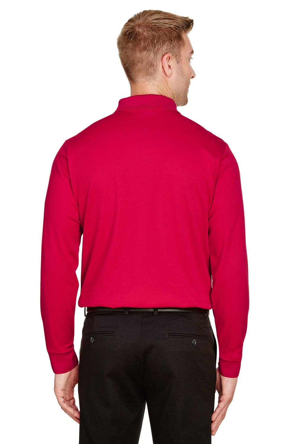 Devon & Jones DG20L Mens CrownLux Performance Moisture Wicking Long Sleeve Polo Shirt Red Back