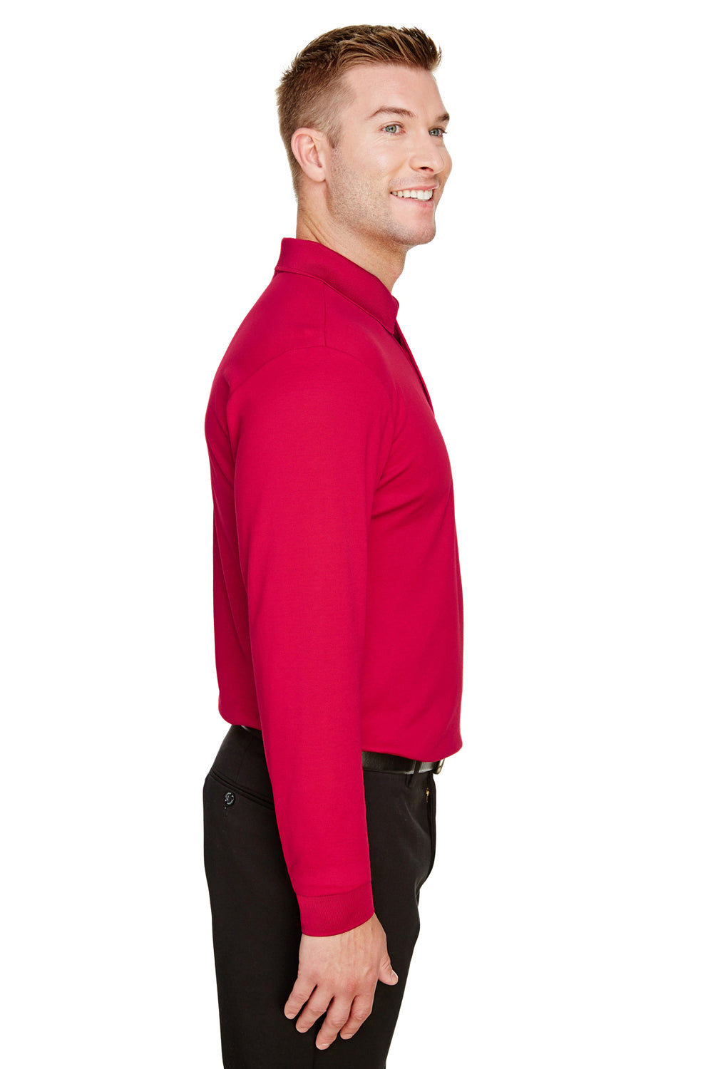 Devon & Jones DG20L Mens CrownLux Performance Moisture Wicking Long Sleeve Polo Shirt Red Side