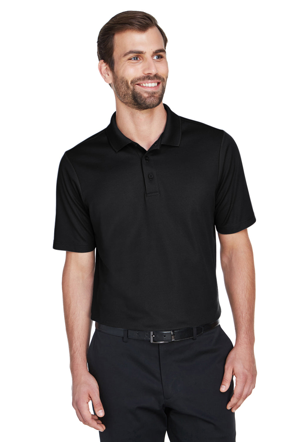 Devon & Jones Mens CrownLux Performance Moisture Wicking Short Sleeve Polo Shirt - Black