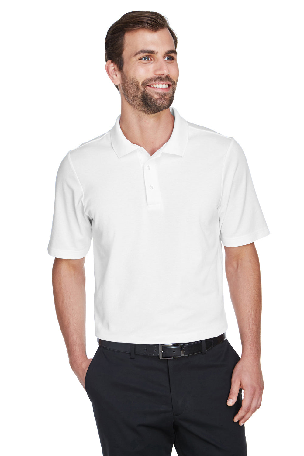 Devon & Jones Mens CrownLux Performance Moisture Wicking Short Sleeve Polo Shirt - White
