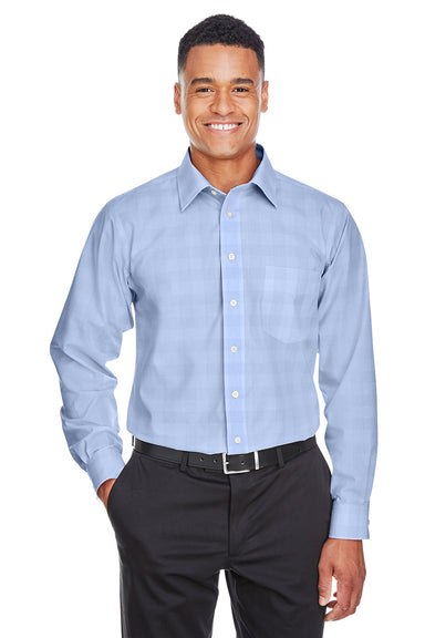 Devon & Jones DG520 Mens Crown Woven Collection Wrinkle Resistant Long Sleeve Button Down Shirt w/ Pocket White/Light French Blue Front