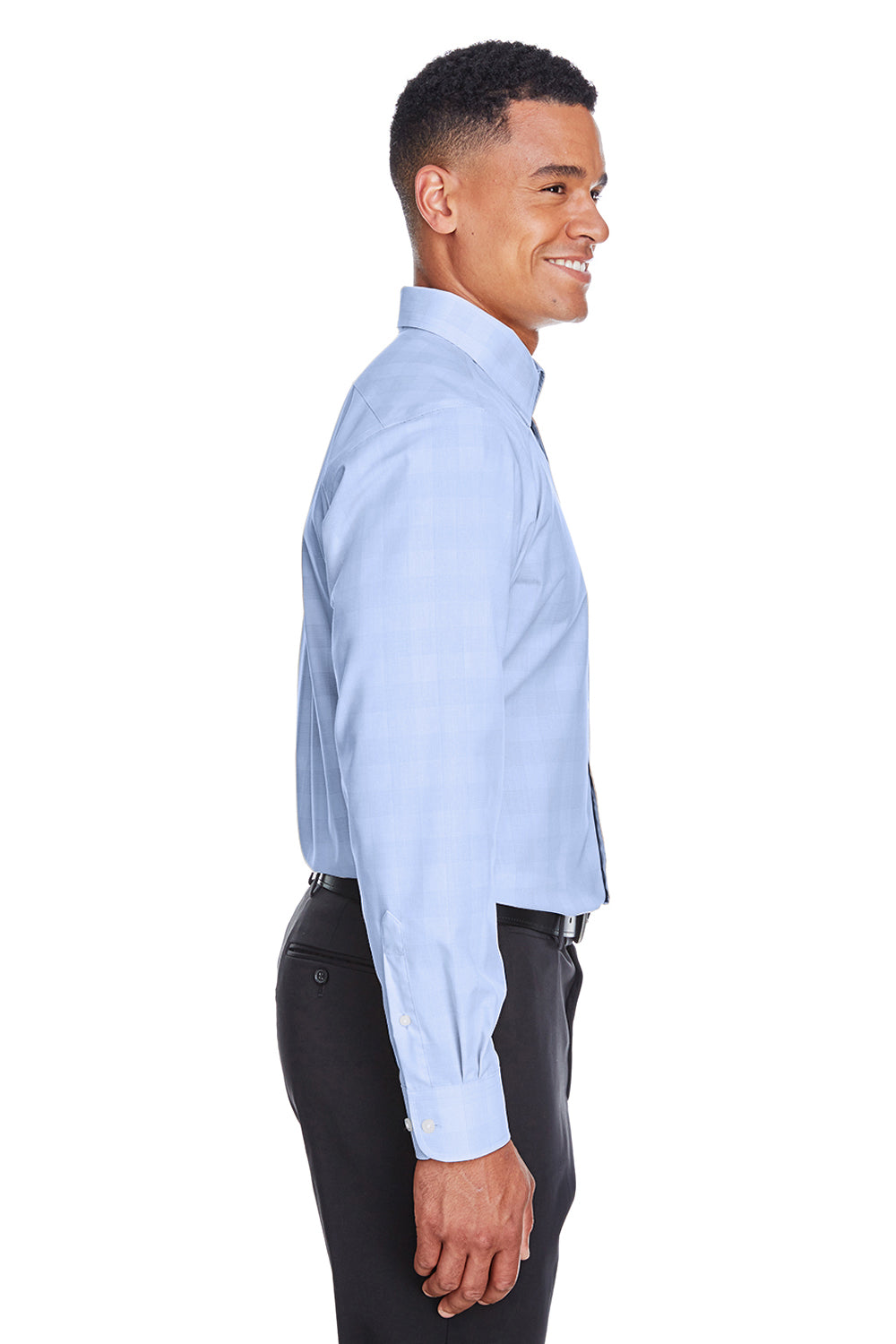 Devon & Jones DG520 Mens Crown Woven Collection Wrinkle Resistant Long Sleeve Button Down Shirt w/ Pocket White/Light French Blue Side