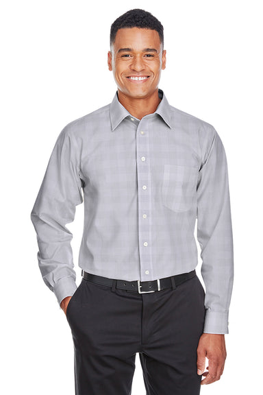 Devon & Jones DG520 Mens Crown Woven Collection Wrinkle Resistant Long Sleeve Button Down Shirt w/ Pocket White/Graphite Grey/Light Graphite Front