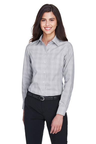 Devon & Jones DG520W Womens Crown Woven Collection Wrinkle Resistant Long Sleeve Button Down Shirt White/Graphite Grey/Light Graphite Front