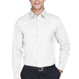 Devon & Jones Mens Crown Woven Collection Wrinkle Resistant Long Sleeve Button Down Shirt w/ Pocket - White