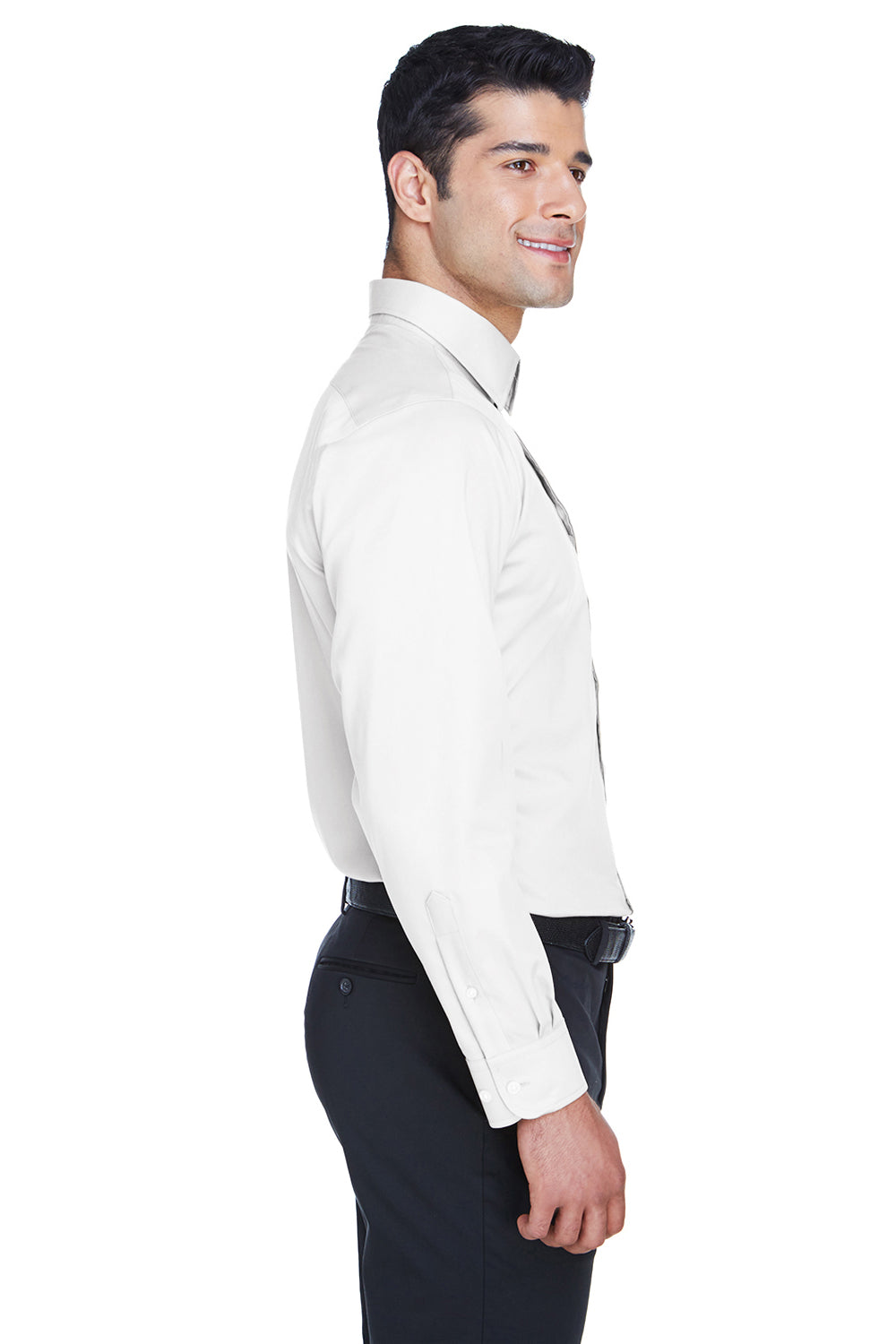 Devon & Jones DG530 Mens Crown Woven Collection Wrinkle Resistant Long Sleeve Button Down Shirt w/ Pocket White Side