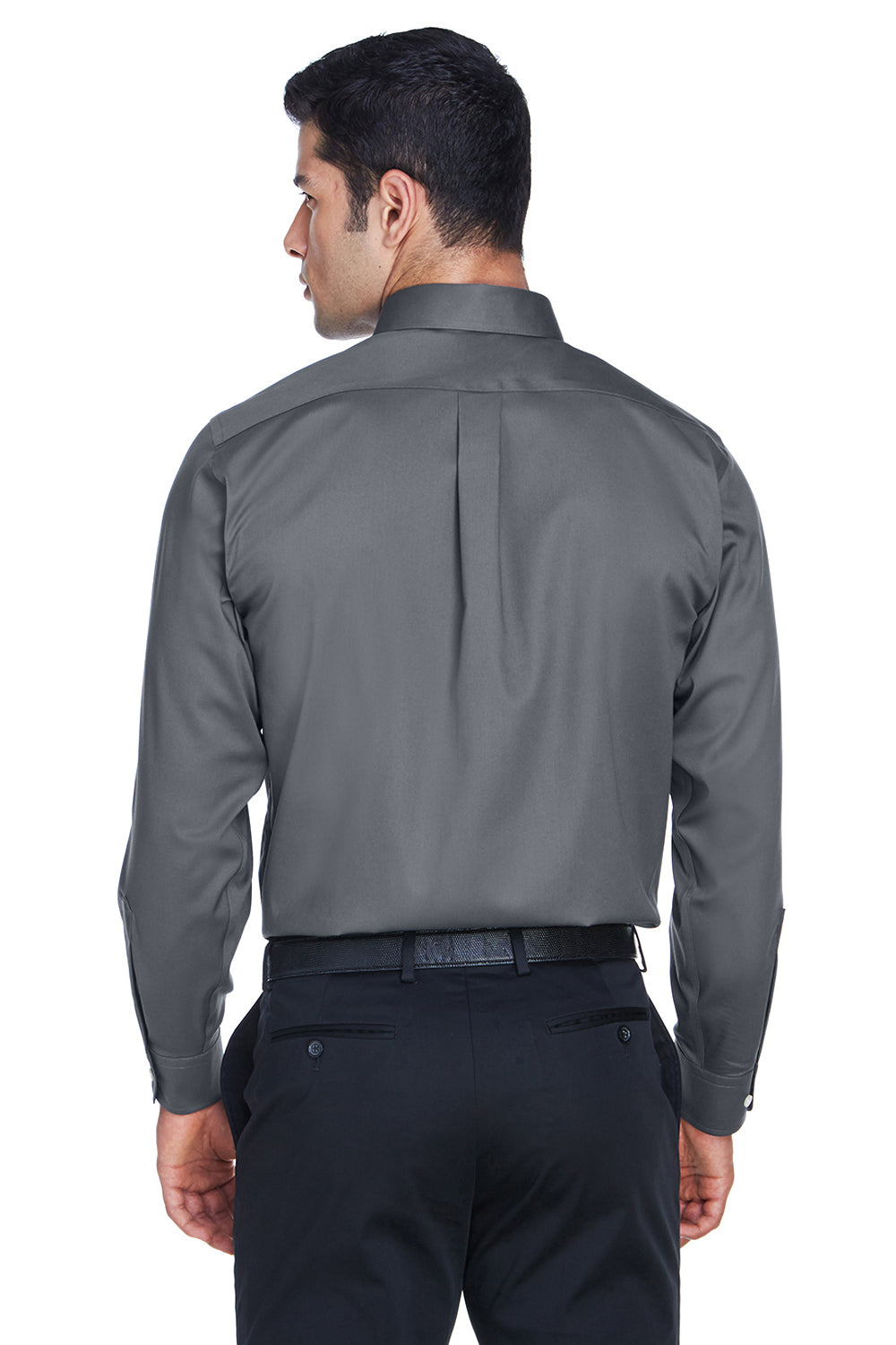 Devon & Jones DG530 Mens Crown Woven Collection Wrinkle Resistant Long Sleeve Button Down Shirt w/ Pocket Graphite Grey Back
