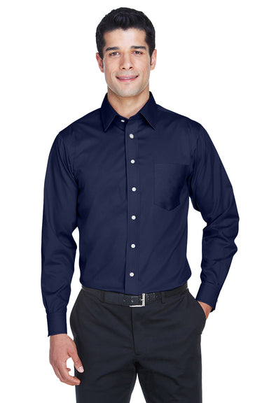Devon & Jones DG530 Mens Crown Woven Collection Wrinkle Resistant Long Sleeve Button Down Shirt w/ Pocket Navy Blue Front