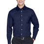 Devon & Jones Mens Crown Woven Collection Wrinkle Resistant Long Sleeve Button Down Shirt w/ Pocket - Navy Blue