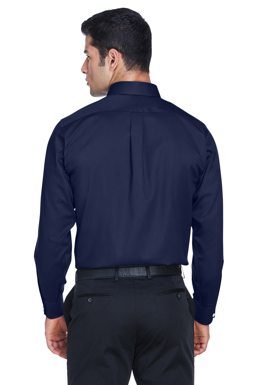 Devon & Jones DG530 Mens Crown Woven Collection Wrinkle Resistant Long Sleeve Button Down Shirt w/ Pocket Navy Blue Back