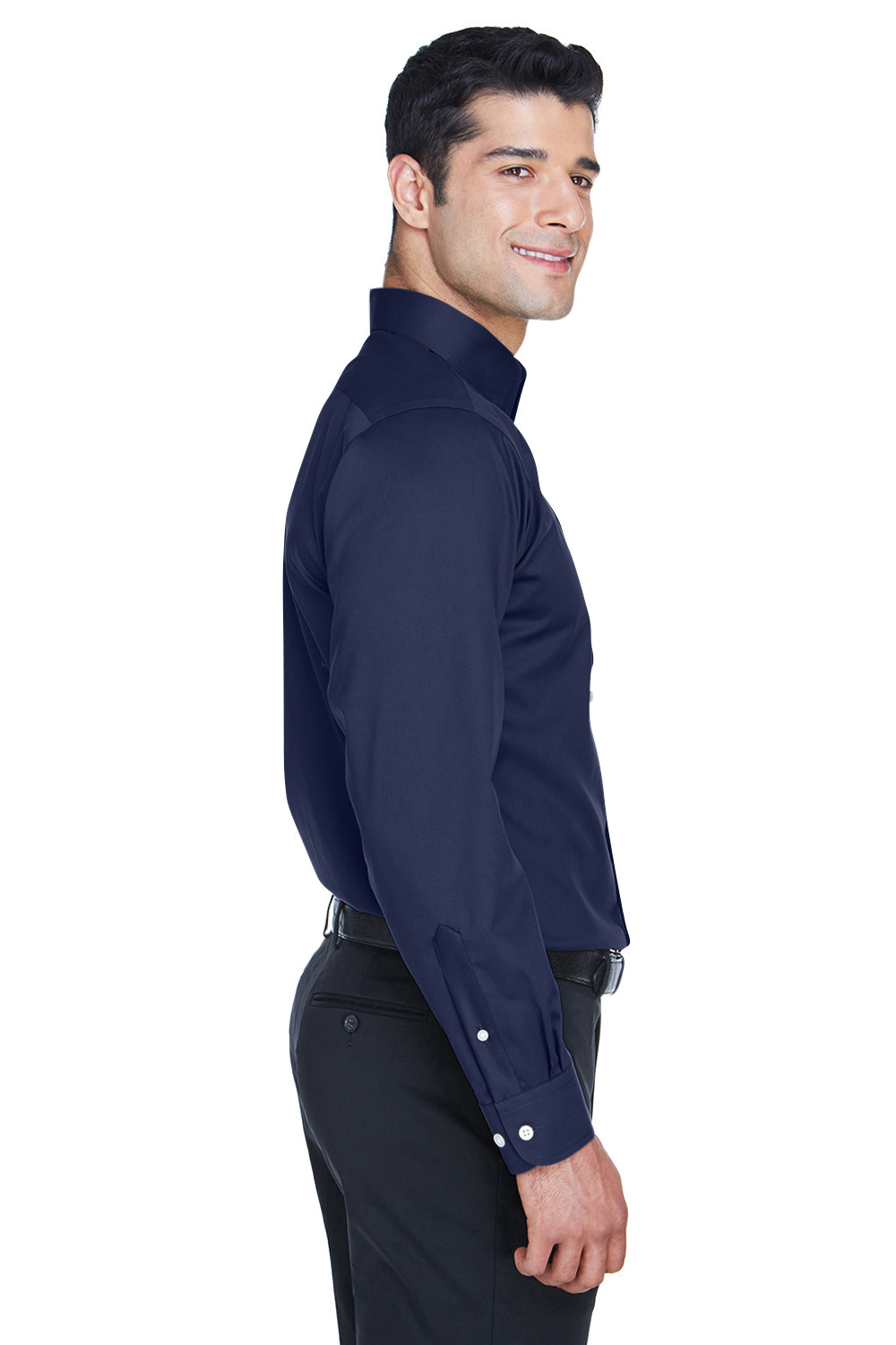 Devon & Jones DG530 Mens Crown Woven Collection Wrinkle Resistant Long Sleeve Button Down Shirt w/ Pocket Navy Blue Side