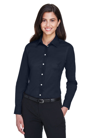 Devon & Jones DG530W Womens Crown Woven Collection Wrinkle Resistant Long Sleeve Button Down Shirt w/ Pocket Navy Blue Front