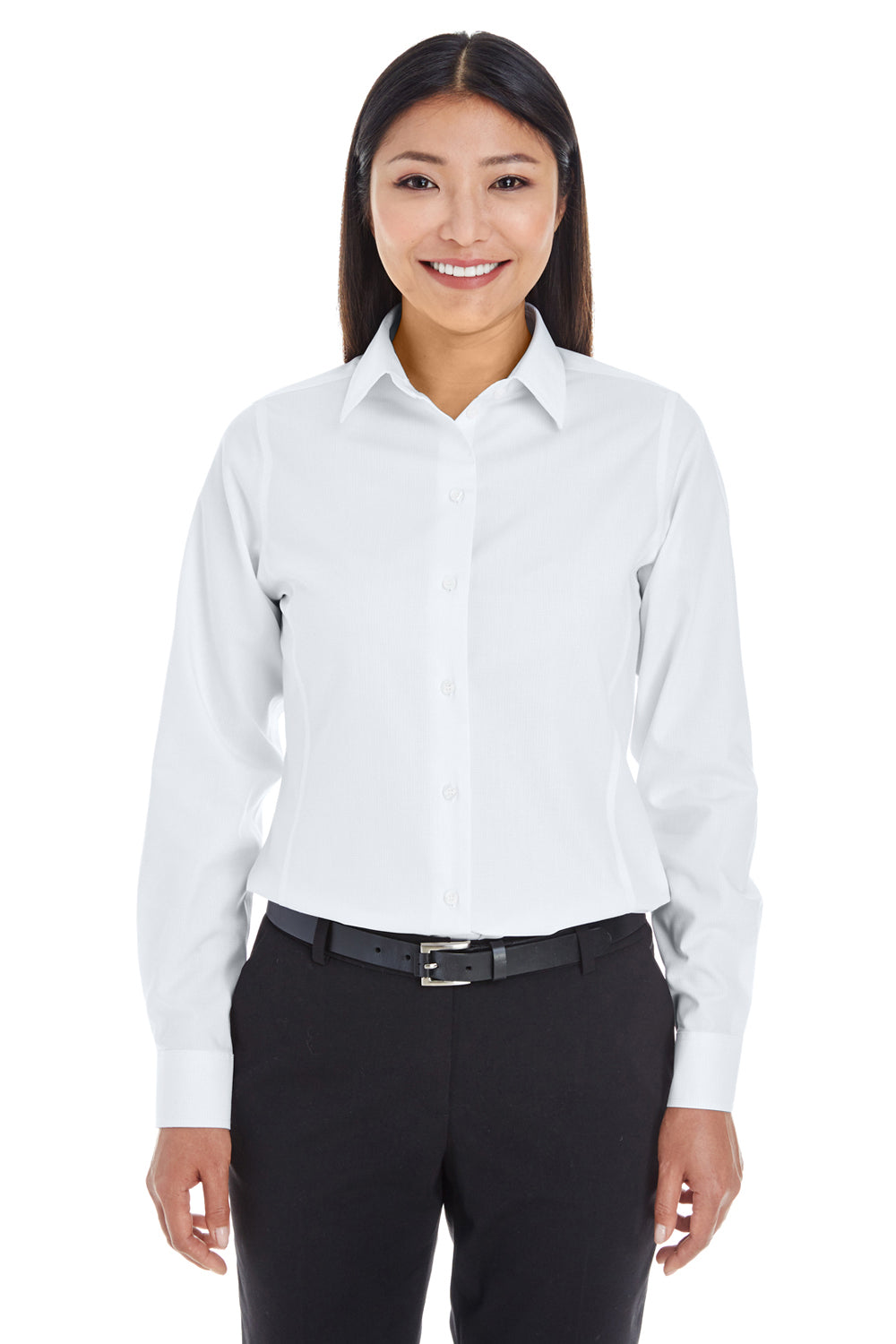 Devon & Jones DG532W Womens Crown Woven Collection Wrinkle Resistant Long Sleeve Button Down Shirt White Front