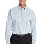 Devon & Jones Mens CrownLux Performance Moisture Wicking Long Sleeve Button Down Shirt w/ Pocket - Navy Blue/White