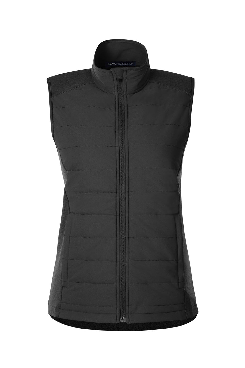 Devon & Jones DG706W Womens New Classics Charleston Hybrid Full Zip Vest Black Melange/Black Flat Front