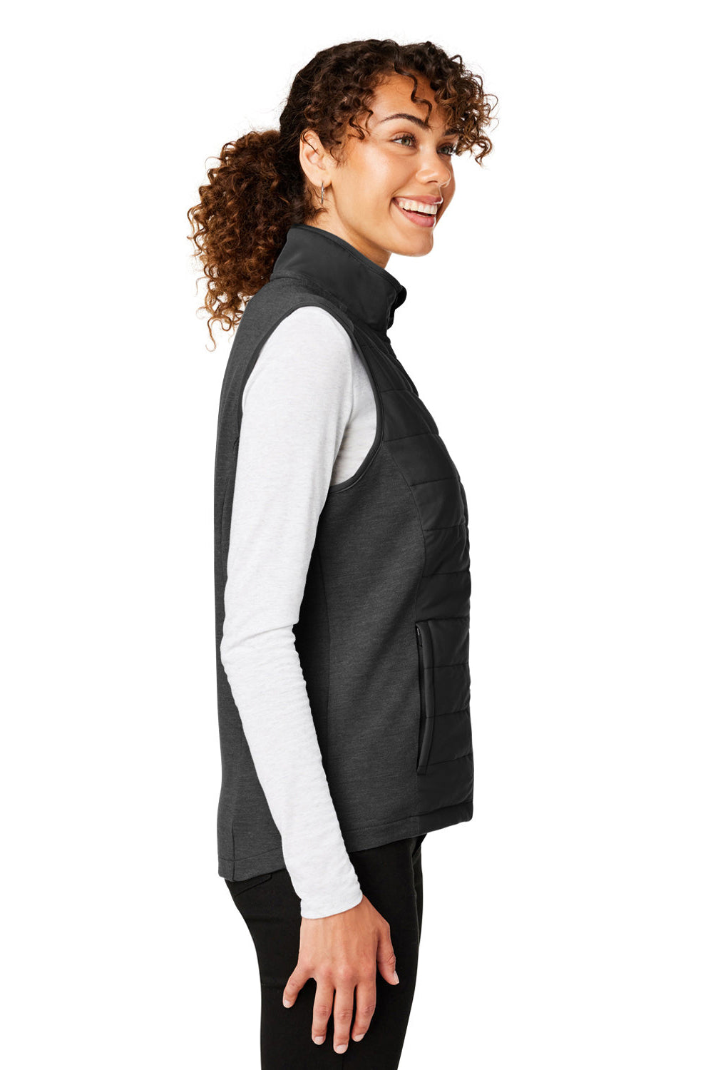 Devon & Jones DG706W Womens New Classics Charleston Hybrid Full Zip Vest Black Melange/Black Side