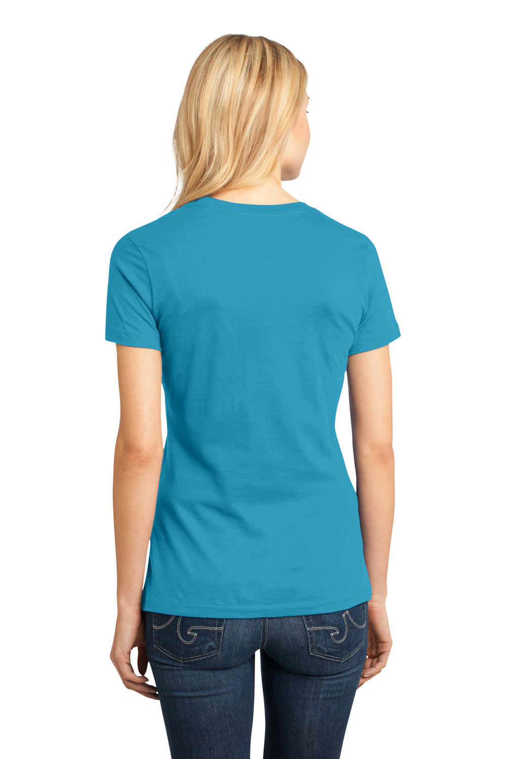District DM104L Womens Perfect Weight Short Sleeve Crewneck T-Shirt Turquoise Blue Back