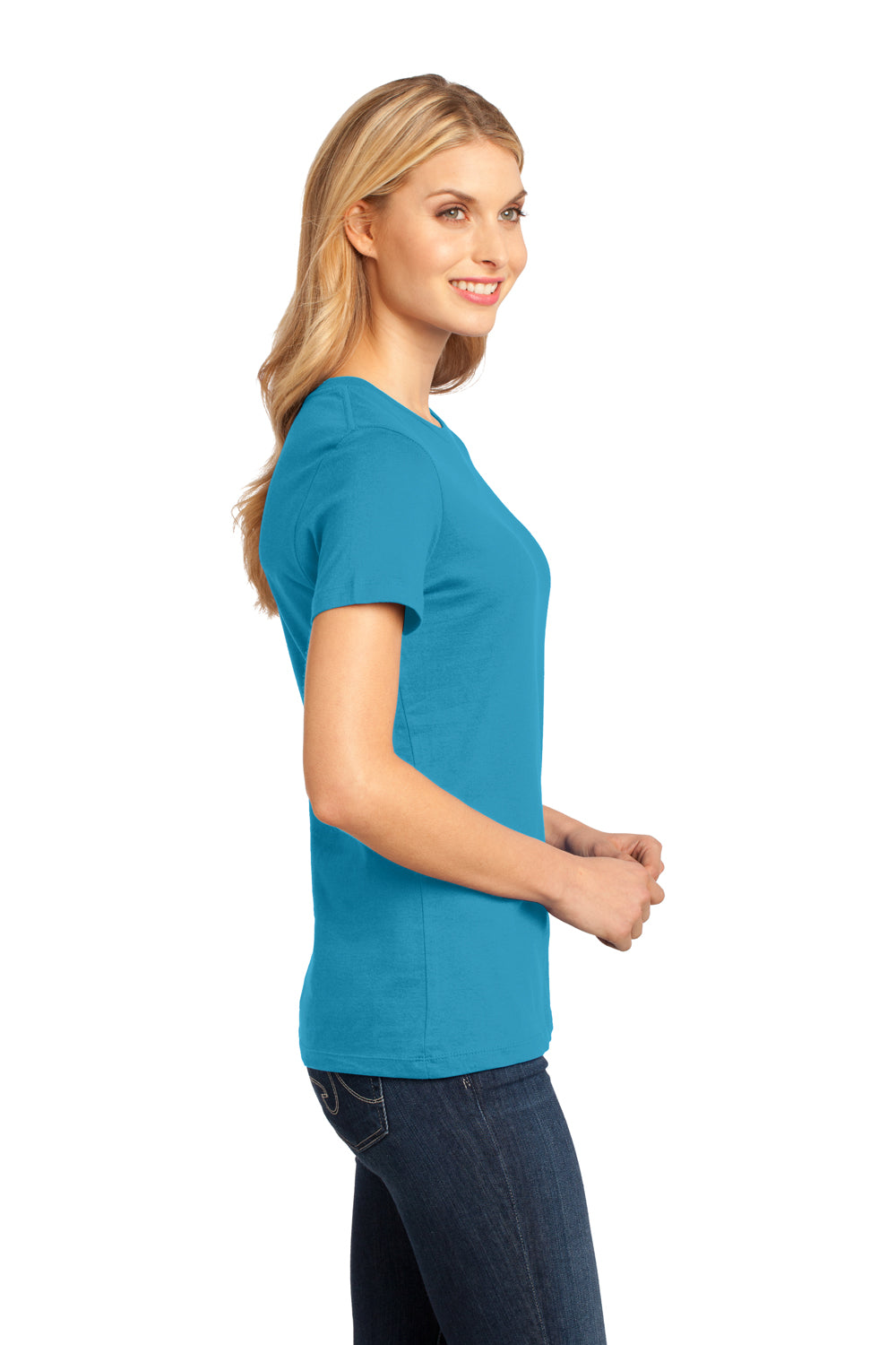 District DM104L Womens Perfect Weight Short Sleeve Crewneck T-Shirt Turquoise Blue Side