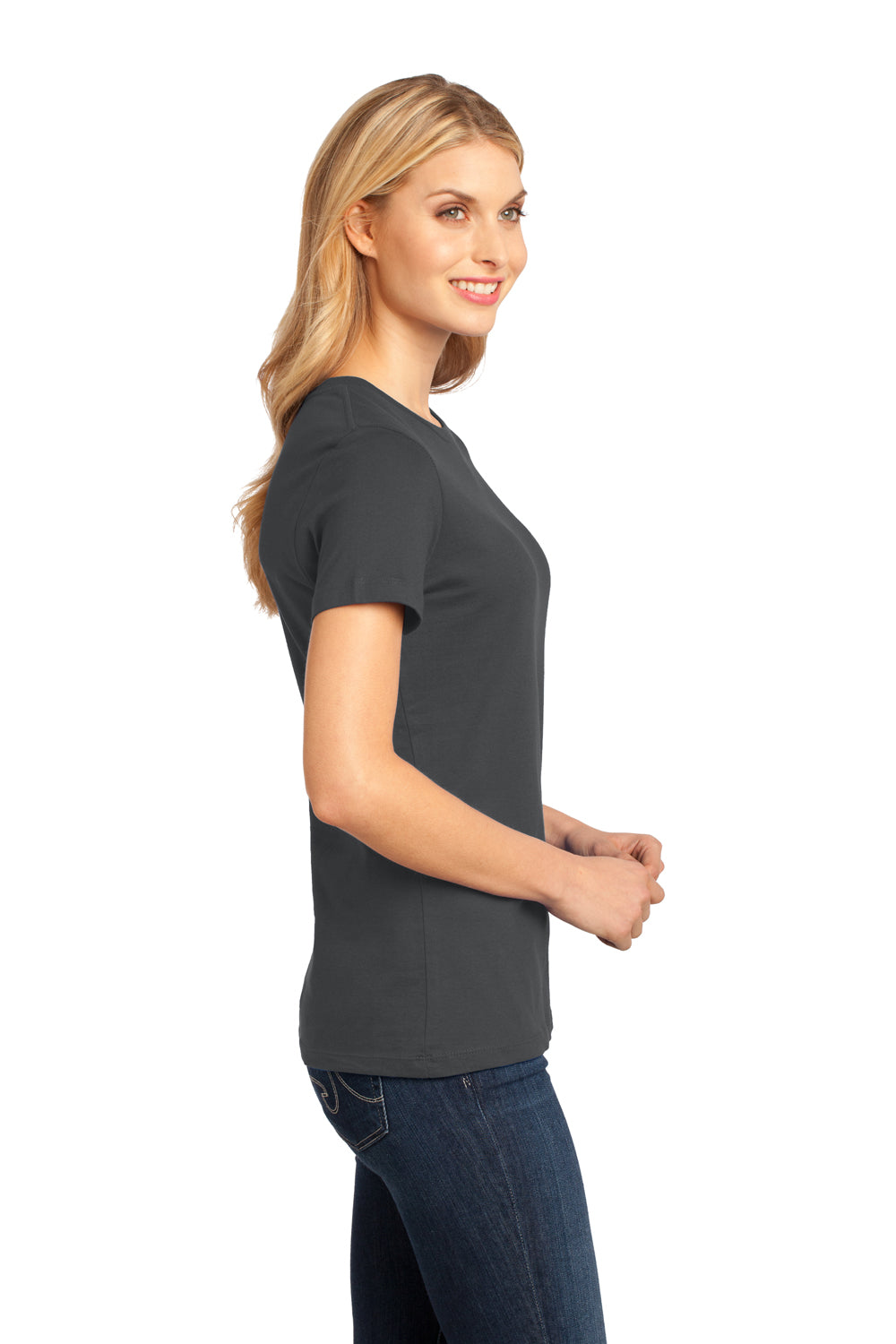 District DM104L Womens Perfect Weight Short Sleeve Crewneck T-Shirt Charcoal Grey Side