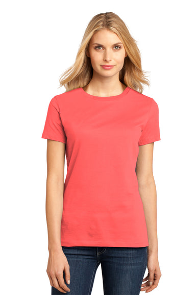 District DM104L Womens Perfect Weight Short Sleeve Crewneck T-Shirt Coral Pink Front