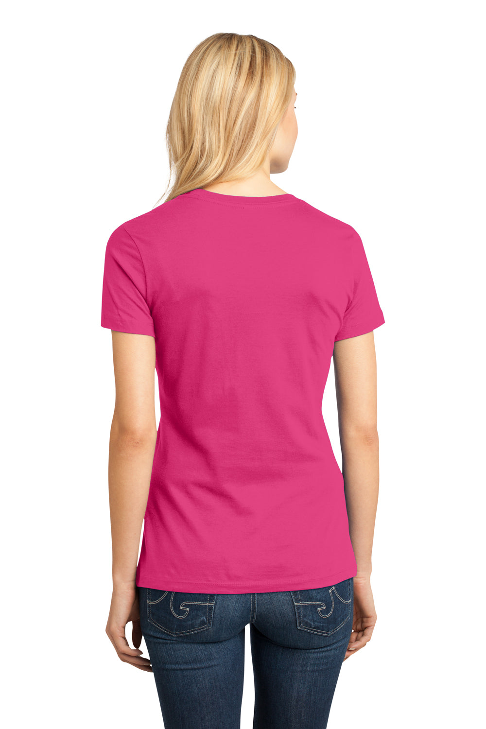 District DM104L Womens Perfect Weight Short Sleeve Crewneck T-Shirt Fuchsia Pink Back