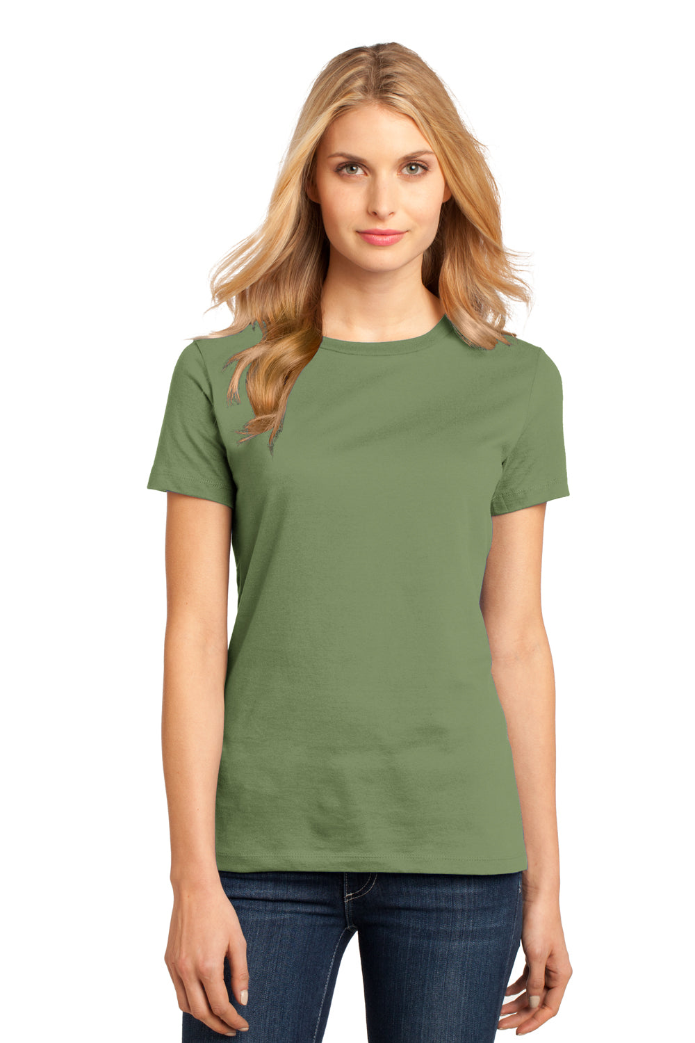 District DM104L Womens Perfect Weight Short Sleeve Crewneck T-Shirt Fatigue Green Front