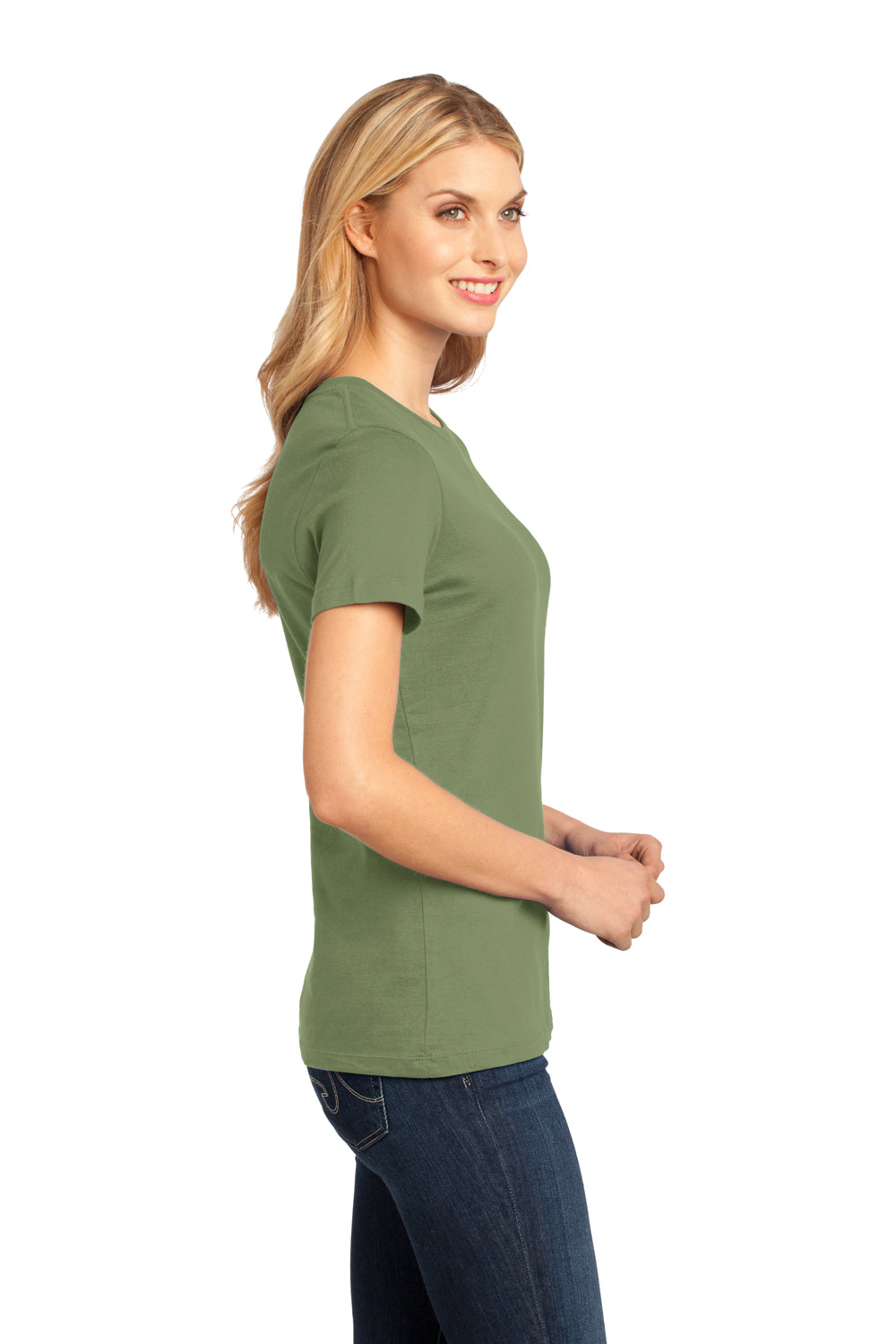District DM104L Womens Perfect Weight Short Sleeve Crewneck T-Shirt Fatigue Green Side