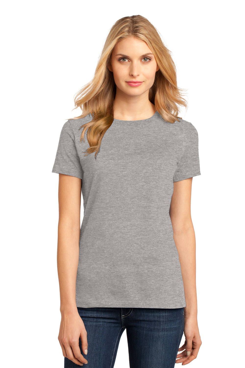 District DM104L Womens Perfect Weight Short Sleeve Crewneck T-Shirt Heather Steel Grey Front